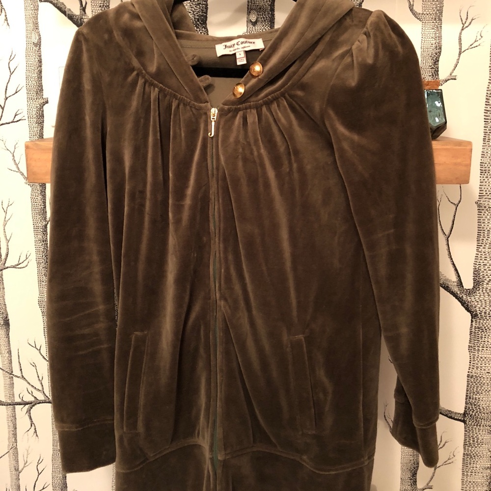 Juicy Couture Velour Army Green Zip Up Hoodie